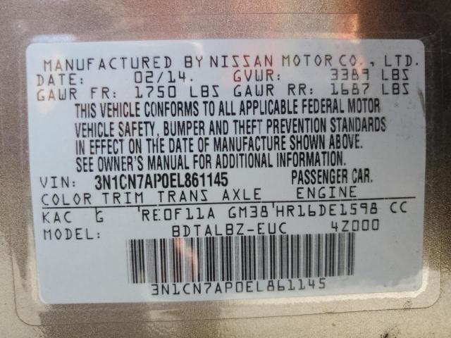 Photo 10 from auction – 2014 NISSAN VERSA S with VIN 3N1CN7AP0EL861145