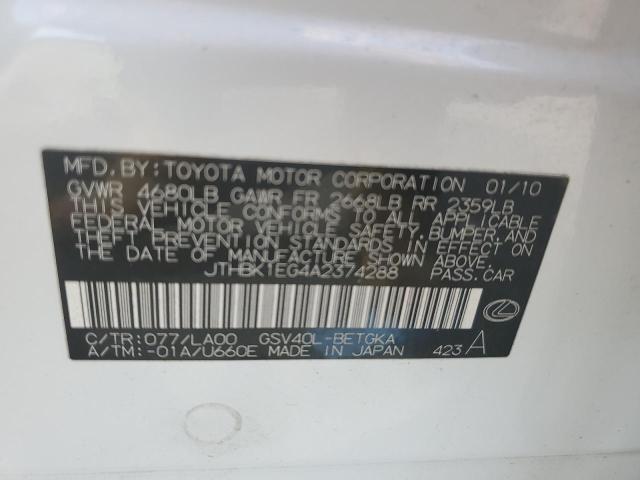 Photo 10 from auction – 2010 LEXUS ES 350 with VIN JTHBK1EG4A2374288
