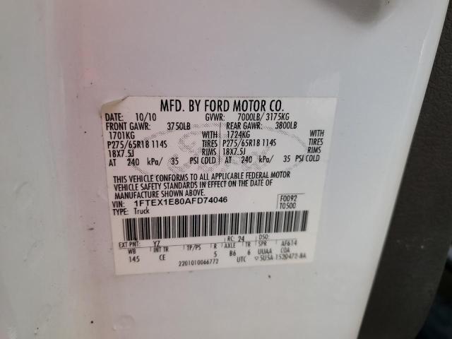 Photo 10 from auction – 2010 FORD F150 SUPER with VIN 1FTEX1E80AFD74046