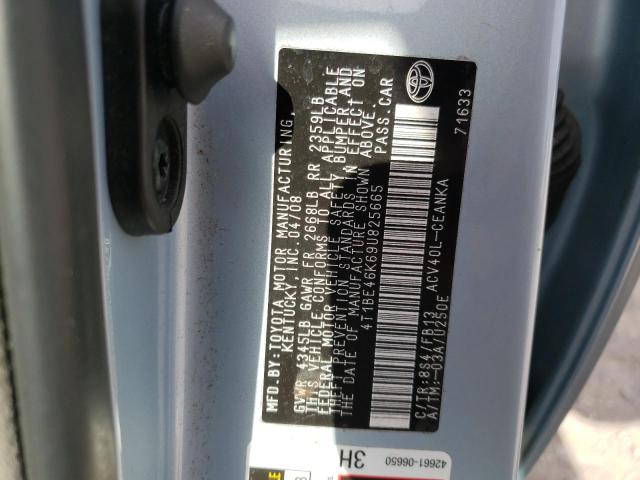 Photo 10 from auction – 2009 TOYOTA CAMRY BASE with VIN 4T1BE46K69U825665