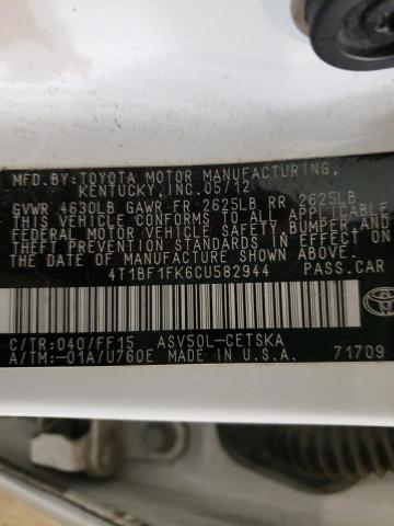 Photo 10 from auction – 2012 TOYOTA CAMRY BASE with VIN 4T1BF1FK6CU582944