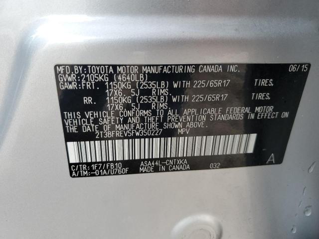 Photo 10 from auction – 2015 TOYOTA RAV4 LE with VIN 2T3BFREV5FW350227