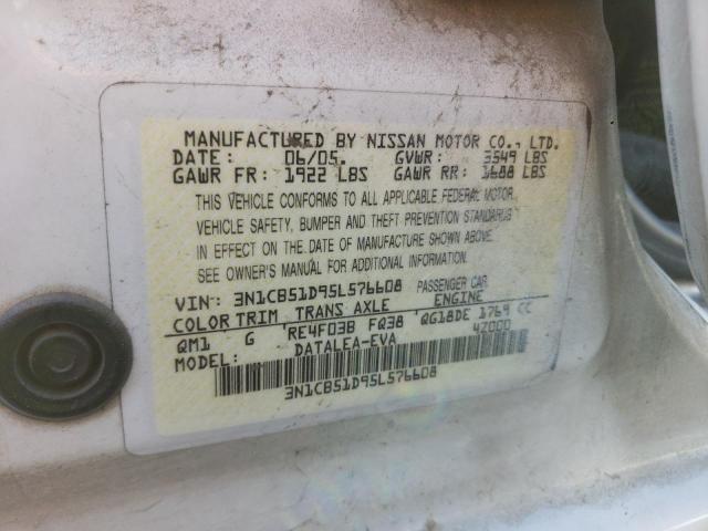Photo 10 from auction – 2005 NISSAN SENTRA 1.8 with VIN 3N1CB51D95L576608