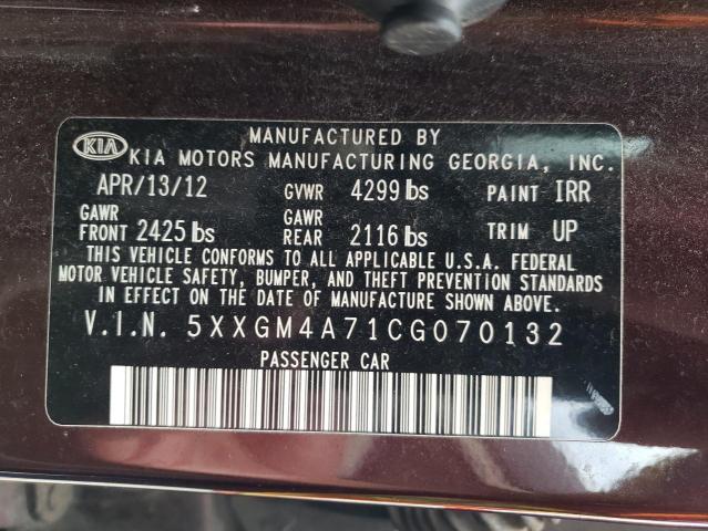 Photo 10 from auction – 2012 KIA OPTIMA LX with VIN 5XXGM4A71CG070132