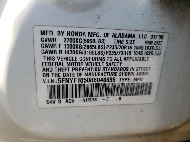 Photo 10 from auction – 2008 HONDA PILOT EXL with VIN 5FNYF18508B040888