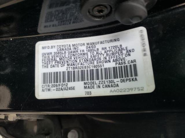 Photo 10 from auction – 2003 TOYOTA COROLLA CE with VIN 2T1BR32E83C160551