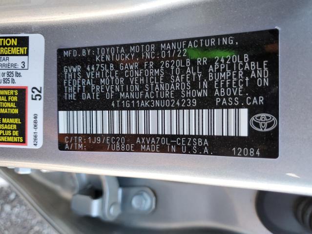 Photo 10 from auction – 2022 TOYOTA CAMRY SE with VIN 4T1G11AK3NU024239