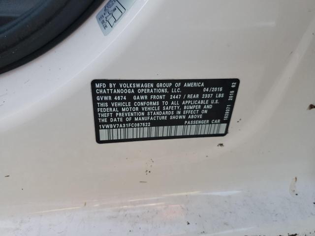 Photo 10 from auction – 2015 VOLKSWAGEN PASSAT SE with VIN 1VWBV7A31FC087522