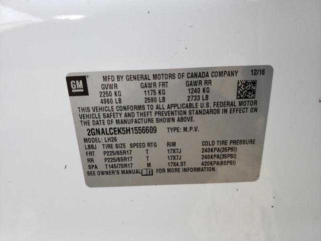 Photo 10 from auction – 2017 CHEVROLET EQUINOX LT with VIN 2GNALCEK5H1556609