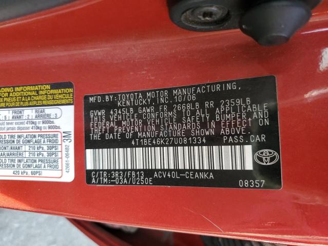 Photo 10 from auction – 2007 TOYOTA CAMRY CE with VIN 4T1BE46K27U081334