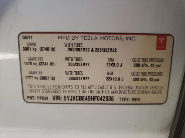 Photo 10 from auction – 2017 TESLA MODEL X with VIN 5YJXCBE49HF042936