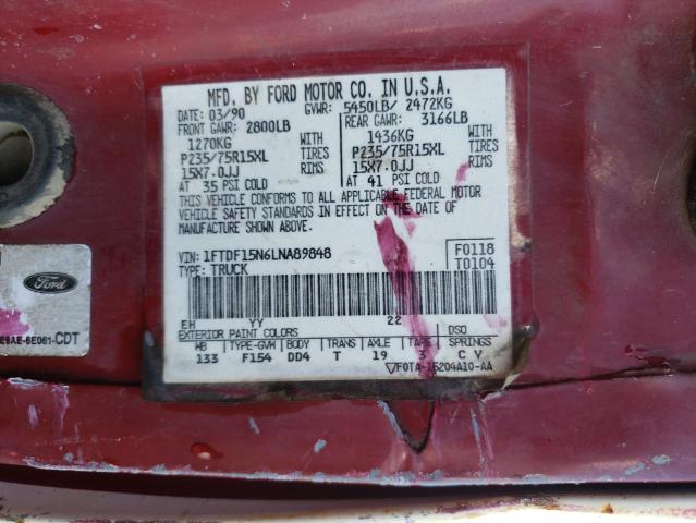 Photo 10 from auction – 1990 FORD F150 with VIN 1FTDF15N6LNA89848