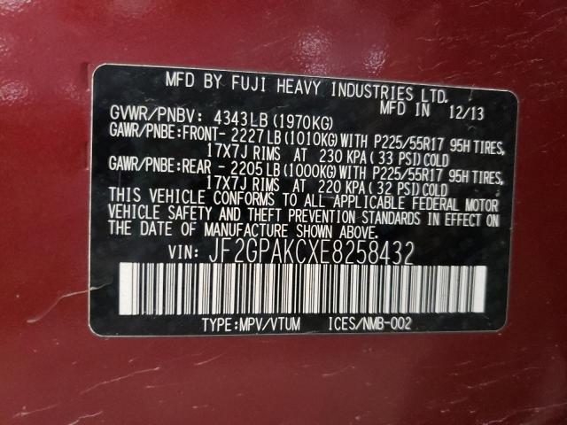 Photo 10 from auction – 2014 SUBARU XV CROSSTR with VIN JF2GPAKCXE8258432