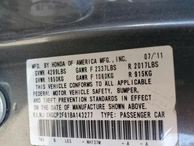 Photo 10 from auction – 2011 HONDA ACCORD SE with VIN 1HGCP2F61BA143277