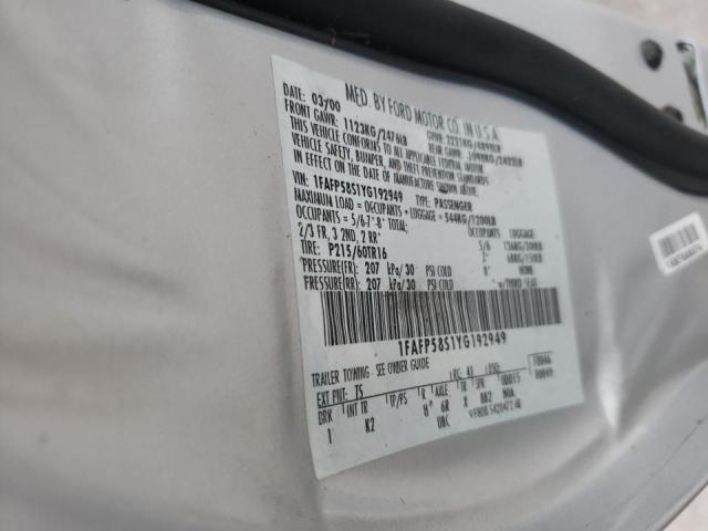 Photo 10 from auction – 2000 FORD TAURUS SE with VIN 1FAFP58S1YG192949