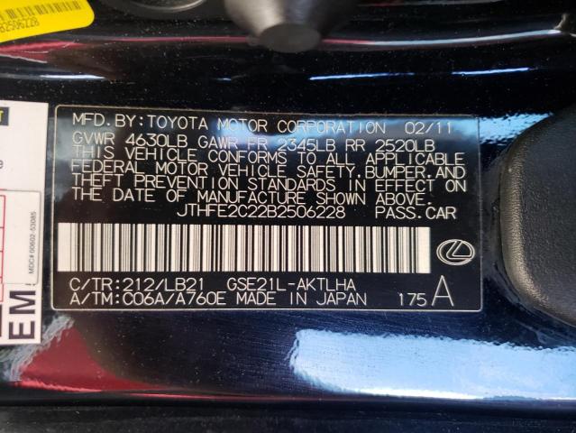 Photo 10 from auction – 2011 LEXUS IS 350 with VIN JTHFE2C22B2506228