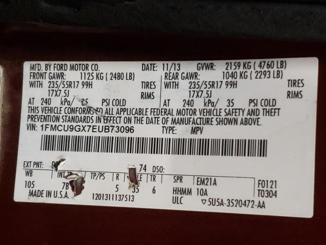 Photo 10 from auction – 2014 FORD ESCAPE SE with VIN 1FMCU9GX7EUB73096
