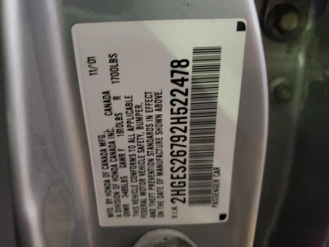 Photo 10 from auction – 2002 HONDA CIVIC EX with VIN 2HGES26792H522478