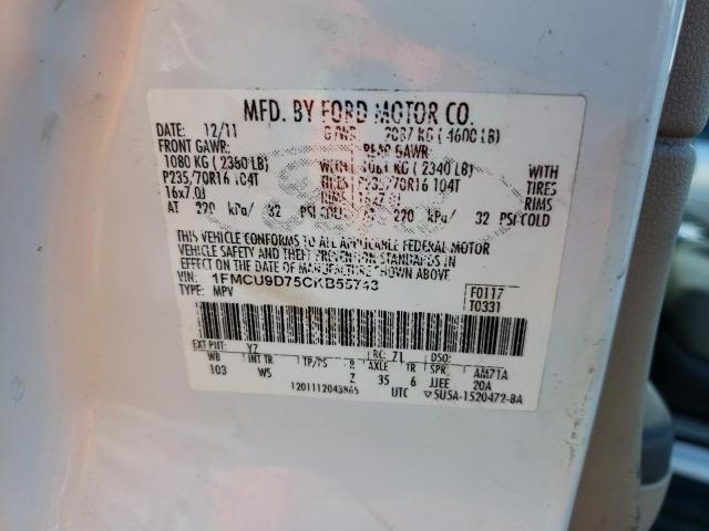 Photo 10 from auction – 2012 FORD ESCAPE XLT with VIN 1FMCU9D75CKB55743