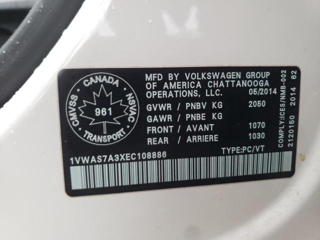 Photo 10 from auction – 2014 VOLKSWAGEN PASSAT S with VIN 1VWAS7A3XEC108886