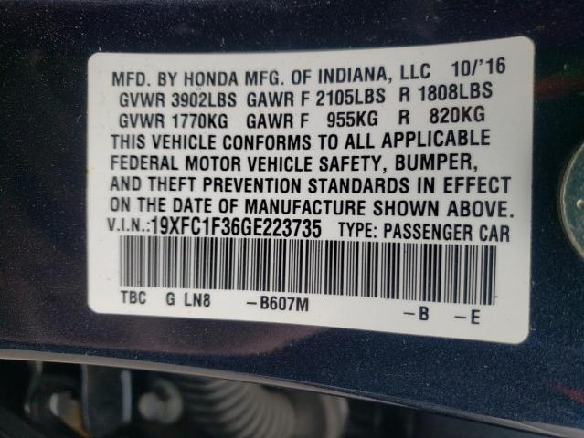 Photo 10 from auction – 2016 HONDA CIVIC EX with VIN 19XFC1F36GE223735