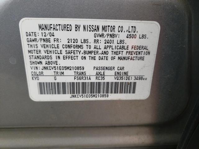 Photo 10 from auction – 2005 INFINITI G35 with VIN JNKCV51E05M210859