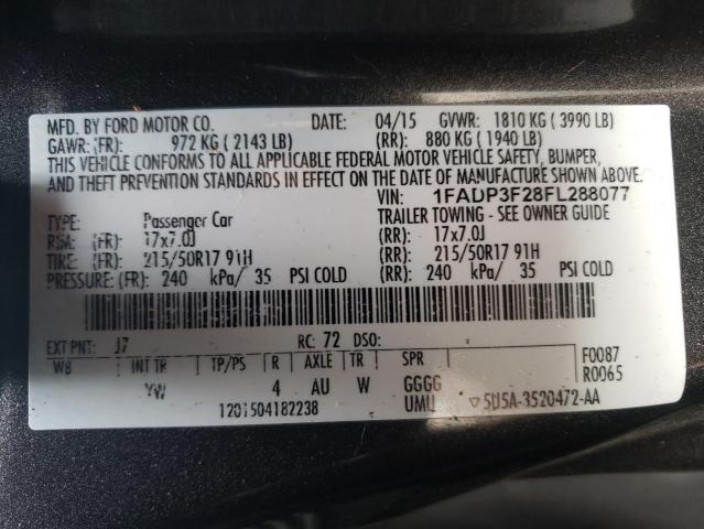Photo 10 from auction – 2015 FORD FOCUS SE with VIN 1FADP3F28FL288077