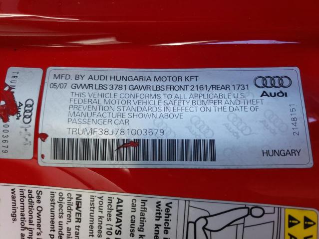 Photo 10 from auction – 2008 AUDI TT 2.0T with VIN TRUMF38J781003679