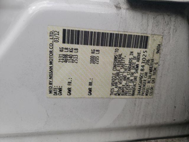 Photo 10 from auction – 2012 NISSAN MAXIMA S with VIN 1N4AA5AP6CC843025