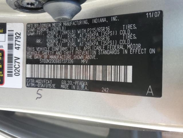 Photo 10 from auction – 2008 TOYOTA SIENNA CE with VIN 5TDZK23C68S137326