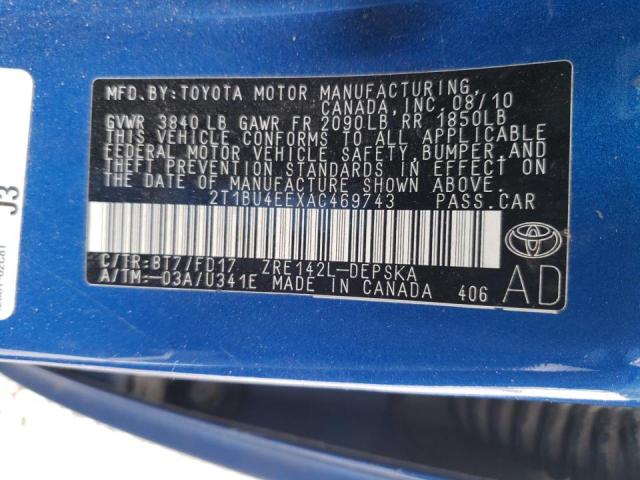 Photo 10 from auction – 2010 TOYOTA COROLLA BA with VIN 2T1BU4EEXAC469743