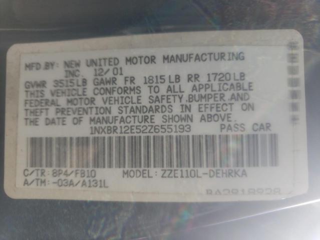 Zdjęcie 10 z aukcji – 2002 TOYOTA COROLLA CE z VIN 1NXBR12E52Z655193