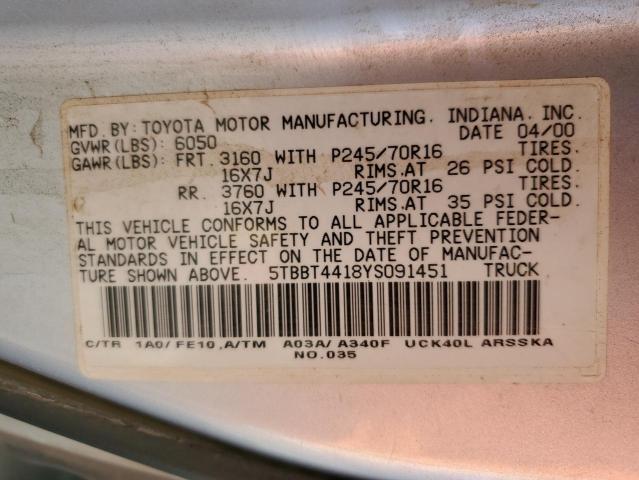 Photo 10 from auction – 2000 TOYOTA TUNDRA ACC with VIN 5TBBT4418YS091451