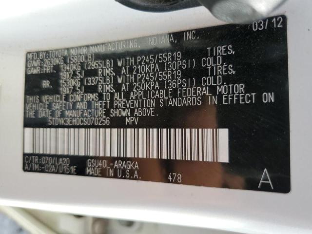 Photo 10 from auction – 2012 TOYOTA HIGHLANDER with VIN 5TDYK3EH0CS070256