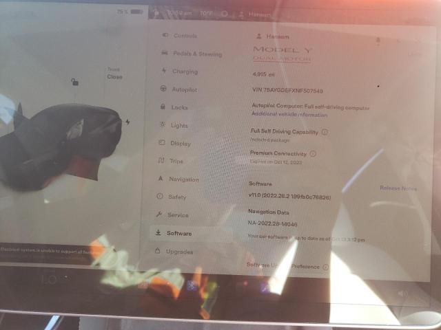 Photo 9 from auction – 2022 TESLA MODEL Y with VIN 7SAYGDEFXNF507549