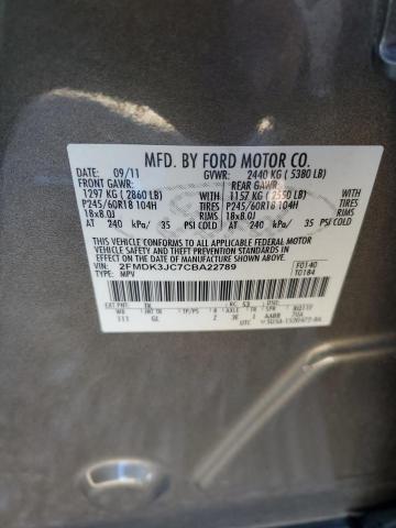 Photo 10 from auction – 2012 FORD EDGE SEL with VIN 2FMDK3JC7CBA22789