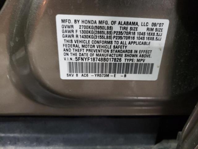 Photo 10 from auction – 2008 HONDA PILOT EXL with VIN 5FNYF18748B017826