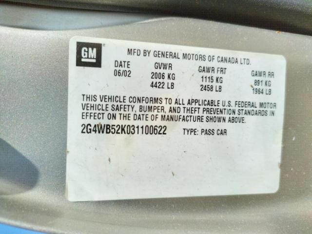 Photo 10 from auction – 2003 BUICK REGAL LS with VIN 2G4WB52K031100622