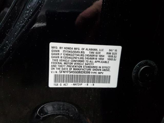 Photo 10 from auction – 2016 HONDA PILOT EXL with VIN 5FNYF5H55GB039399