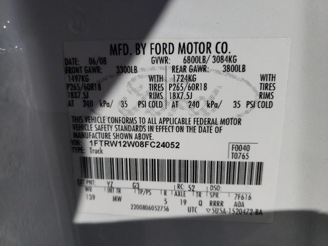 Photo 10 from auction – 2008 FORD F150 SUPER with VIN 1FTRW12W08FC24052