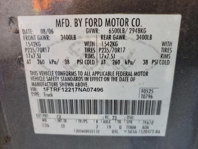 Photo 10 from auction – 2007 FORD F150 with VIN 1FTRF12217NA07496