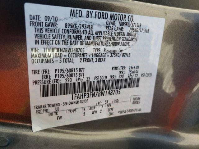 Photo 10 from auction – 2011 FORD FOCUS SE with VIN 1FAHP3FN7BW148705
