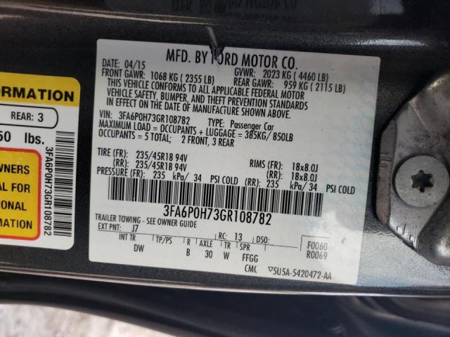 Photo 10 from auction – 2016 FORD FUSION SE with VIN 3FA6P0H73GR108782
