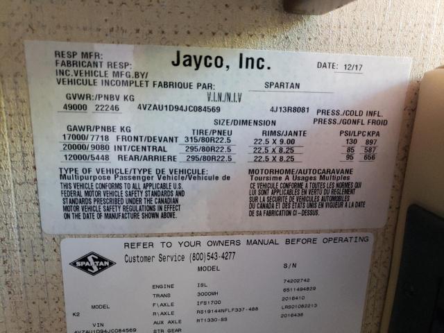 Photo 10 from auction – 2018 JAYC MOTORHOME with VIN 4VZAU1D94JC084569