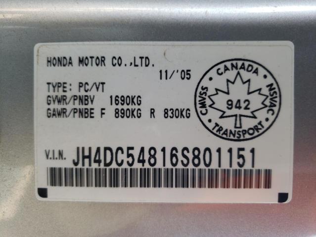 Photo 10 from auction – 2006 ACURA RSX with VIN JH4DC54816S801151