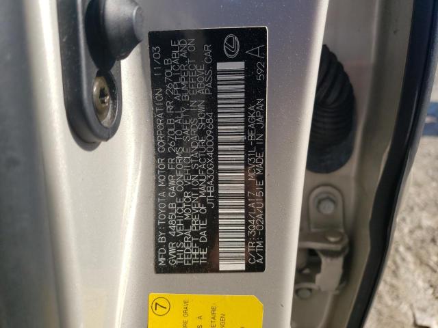 Photo 10 from auction – 2004 LEXUS ES 330 with VIN JTHBA30GX40009684