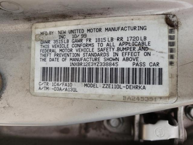 Photo 10 from auction – 2000 TOYOTA COROLLA VE with VIN 1NXBR12E3YZ338845