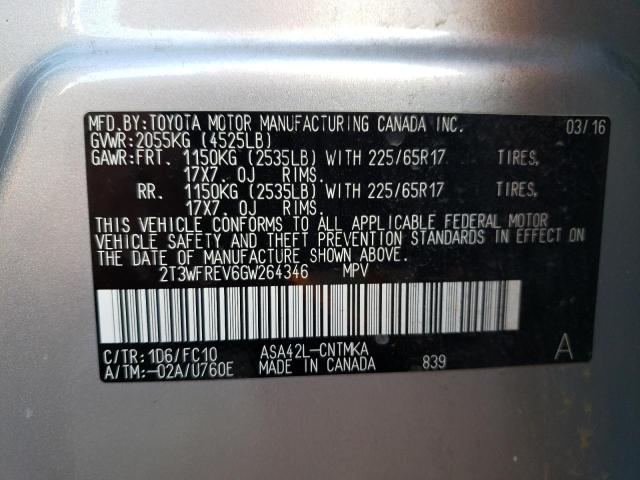 Photo 10 from auction – 2016 TOYOTA RAV4 XLE with VIN 2T3WFREV6GW264346