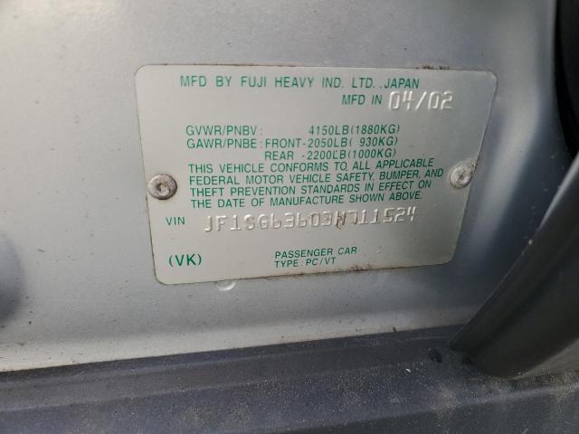 Photo 10 from auction – 2003 SUBARU FORESTER with VIN JF1SG63603H711524