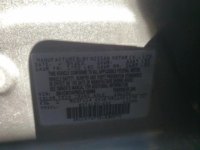 Photo 10 from auction – 2014 NISSAN VERSA S with VIN 3N1CN7AP9EL810095